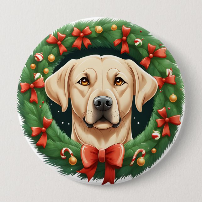 Chapa Redonda De 10 Cm Navidades guapos Labrador Dog Wreath Festividad (Anverso)