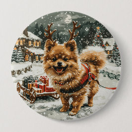Chapa Redonda De 10 Cm Navidades Perro reno Pomerania