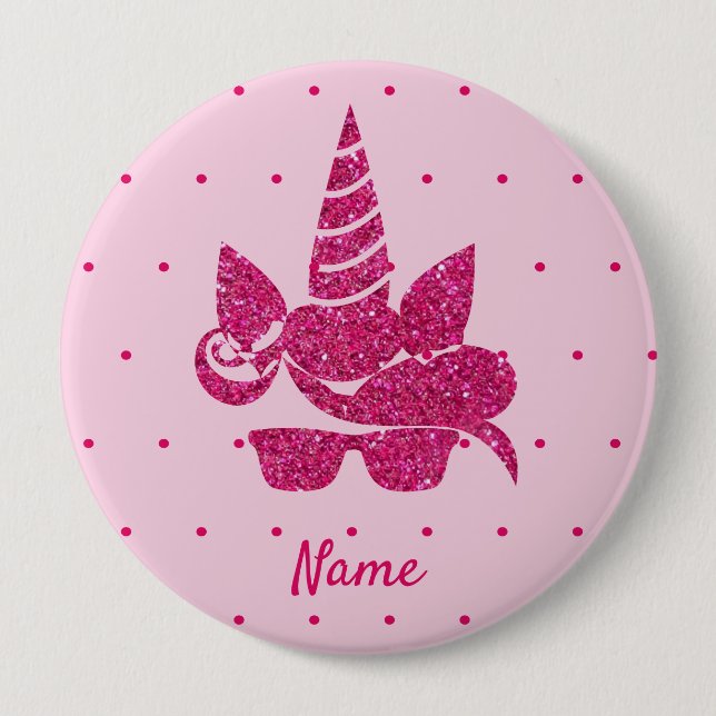 Chapa Redonda De 10 Cm Niñas Purpurinas Rosa Unicorn (Anverso)