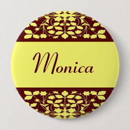 Chapa Redonda De 10 Cm Nombre personalizado amarillo y marrón floral