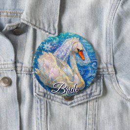 Chapa Redonda De 10 Cm Novia cisne con velo en agua azul blanco personali