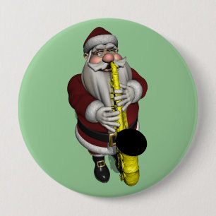 Chapa Redonda De 10 Cm Papá Noel jugando saxofón
