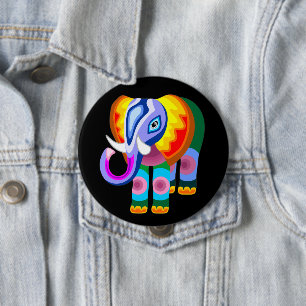 Chapa Redonda De 10 Cm Parche de los colores del arcoiris del elefante