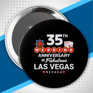 Chapa Redonda De 10 Cm Parejas del 35° Aniversario Boda Las Vegas