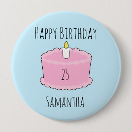 Chapa Redonda De 10 Cm Pastel de cumpleaños rosa