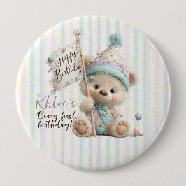 Chapa Redonda De 10 Cm Pastel Teddy Bear Birthday