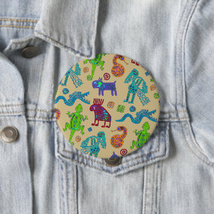 Chapa Redonda De 10 Cm Patrón tribal primista de cultura africana mexican