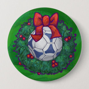Chapa Redonda De 10 Cm Pelota de fútbol blanca y azul en verde