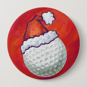 Chapa Redonda De 10 Cm Pelota de golf en Santa Hat en Red