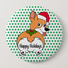 Chapa Redonda De 10 Cm Perro Corgi Navidad