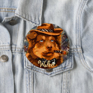 Chapa Redonda De 10 Cm Perro de gangster guapo con ojos azules personaliz