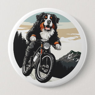 Chapa Redonda De 10 Cm Perro De Montaña De Berna Montando Una Bicicleta D
