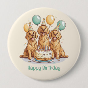 Chapa Redonda De 10 Cm Perros de la recuperación de oro del cumpleaños fe