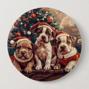 Chapa Redonda De 10 Cm Perros Pit Bull Cachorros de Navidad