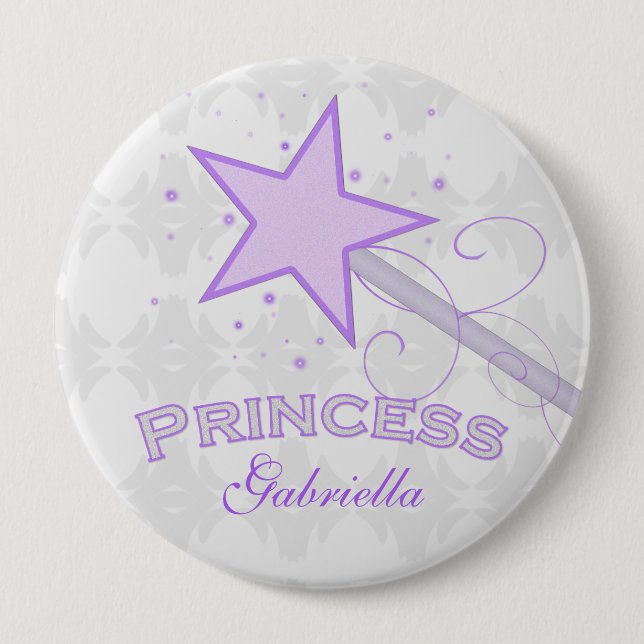 Chapa Redonda De 10 Cm Personalizado: Princesa púrpura Wand Button (Anverso)
