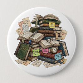 Chapa Redonda De 10 Cm Pila de libros de academia caótica ADHD hiperconce