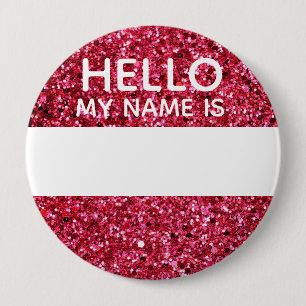 Chapa Redonda De 10 Cm Pin de identidad rosa con purpurina falsa Hello My
