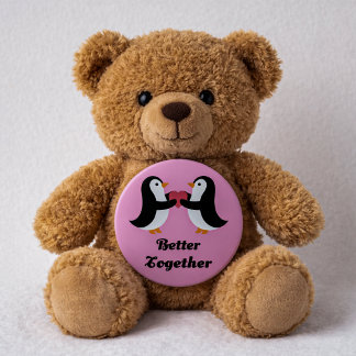 Chapa Redonda De 10 Cm Pingüinos Lindos Juntos Corazón Rosa Amor