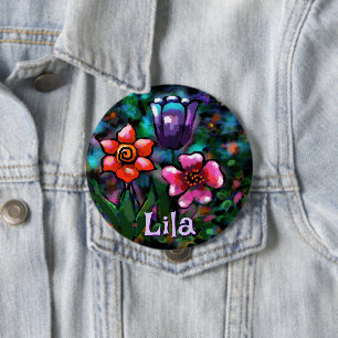 Chapa Redonda De 10 Cm Pink floral floral púrpura suntuoso personalizado