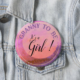 Chapa Redonda De 10 Cm Pink Gradient Watercolor 'It's a Girl' for Grandma