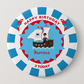 Chapa Redonda De 10 Cm Pirata Cumpleaños Cute Ship Kids Personalizado