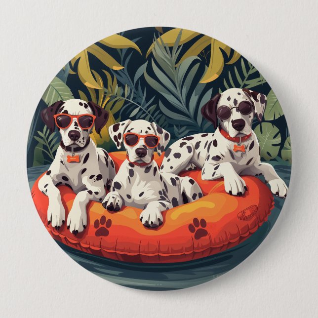 Chapa Redonda De 10 Cm Piscina de piña de verano de perros dálmatas flota (Anverso)