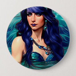 Chapa Redonda De 10 Cm Pisses Blue Mermaid Queen Original Fantasía arte