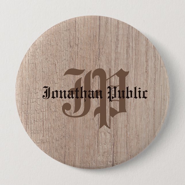 Chapa Redonda De 10 Cm Placa de Placa Madera Aspecto Guión Viejo Monogram (Anverso)