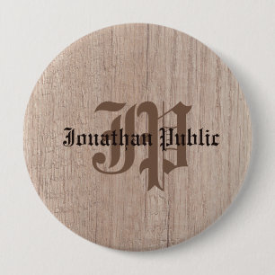 Chapa Redonda De 10 Cm Placa de Placa Madera Aspecto Guión Viejo Monogram