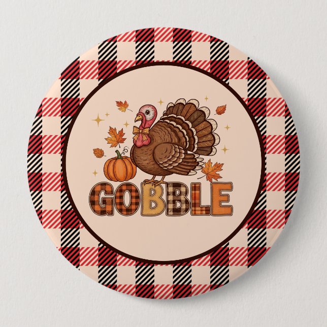 Chapa Redonda De 10 Cm Plaid & Whimsy – Festive Thanksgiving Turkey (Anverso)