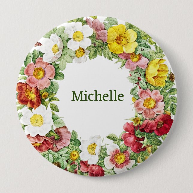Chapa Redonda De 10 Cm Plantilla de Wreath Floral de Springtime (Anverso)