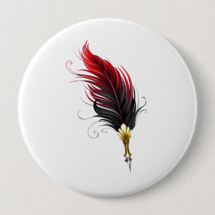 Chapa Redonda De 10 Cm Pluma de plumas rojas con nido de oro