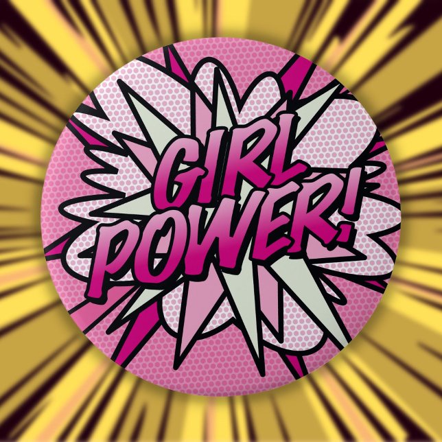 Chapa Redonda De 10 Cm PODER DE CHICA Rosa Divertido Arte Pop de Cómic (GIRL POWER Fun Pink Comic Book Pop Art Button)