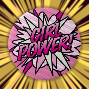 Chapa Redonda De 10 Cm PODER FEMENINO Rosa Divertido Arte Pop de Cómic