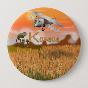 Chapa Redonda De 10 Cm "Póster de viaje de campo de trigo vintage Kansas"