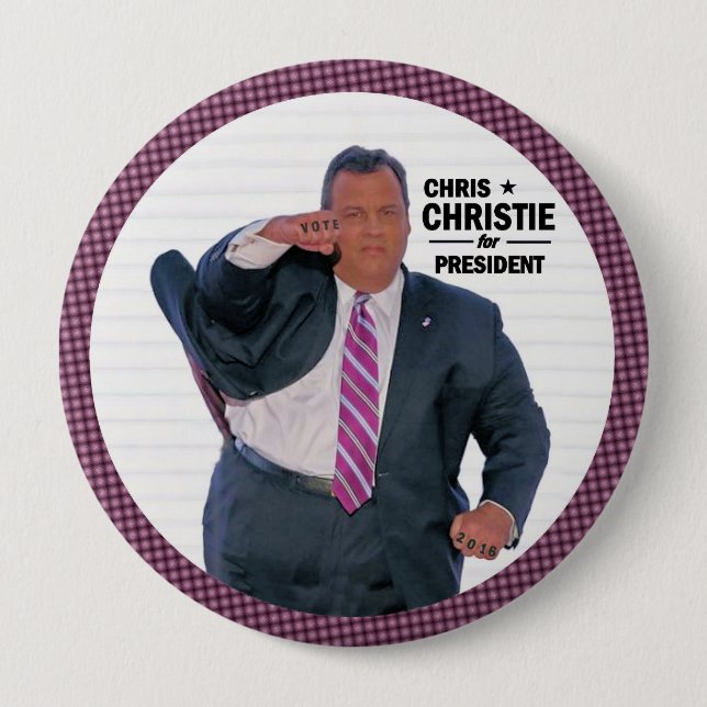Chapa Redonda De 10 Cm Presidente de Chris Christie en 2016 (Anverso)