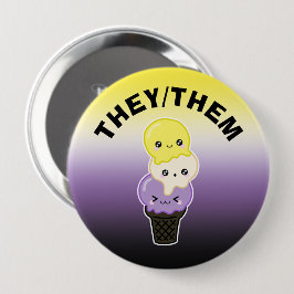 Chapa Redonda De 10 Cm Pronouns personalizado - Crema de hielo del Orgull