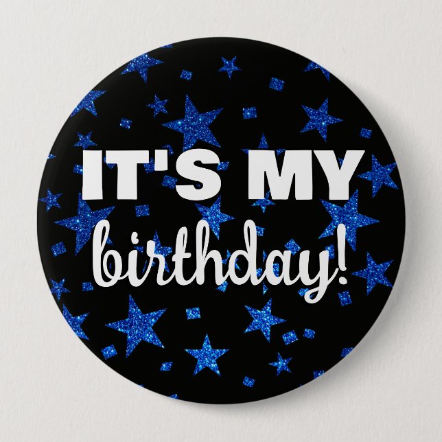 Chapa Redonda De 10 Cm Purpurina azul de la marina, dice confetti, es mi  (Anverso)