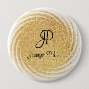 Chapa Redonda De 10 Cm Purpurina Monogramado Elegant Faux Gold