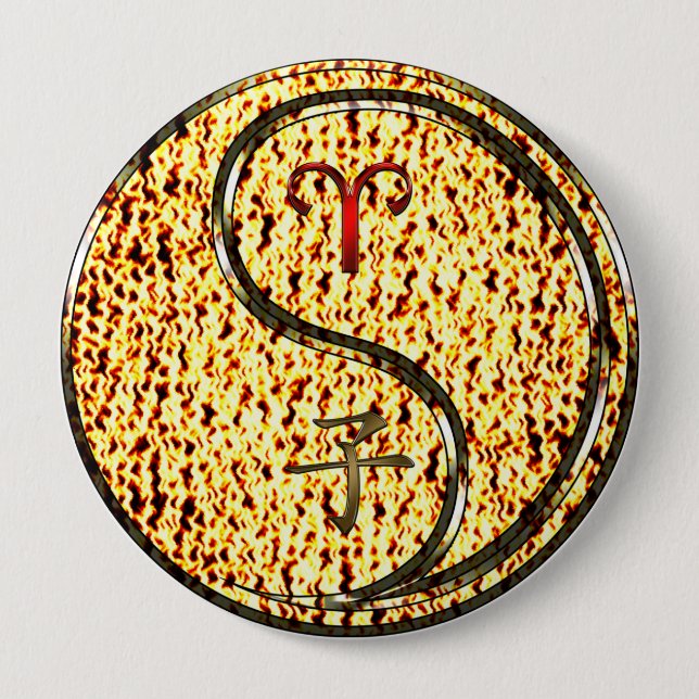Chapa Redonda De 10 Cm Rata de Aries y Fuego (Anverso)