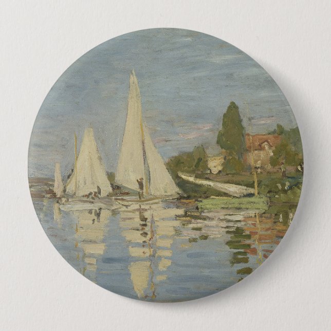 Chapa Redonda De 10 Cm Regattas at Argenteuil, OIl Painting, Claude Monet (Anverso)