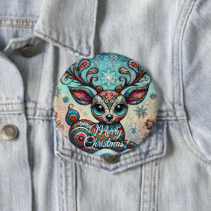 Chapa Redonda De 10 Cm Reno de Navidad de Ojos Grandes Arte Folclórico Pe