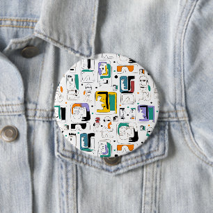 Chapa Redonda De 10 Cm Resumen maya tribal antiguo patrón de rostros 1