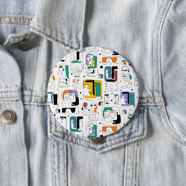 Chapa Redonda De 10 Cm Resumen maya tribal antiguo patrón de rostros 1 (In situ)