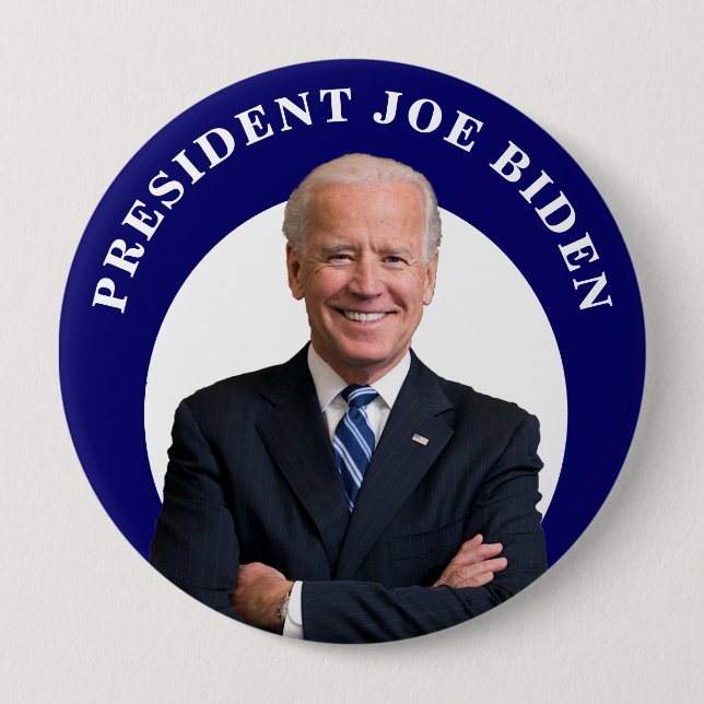 Chapa Redonda De 10 Cm Retrato del Presidente Joe Biden (Anverso)