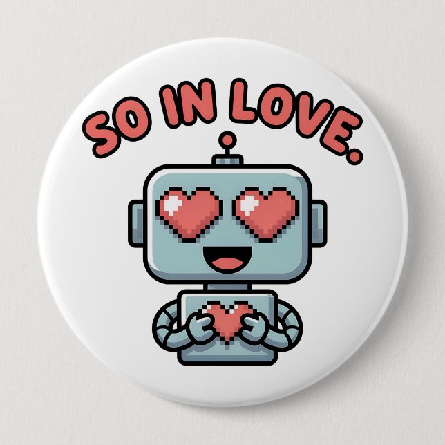Chapa Redonda De 10 Cm Robot Love, (Anverso)