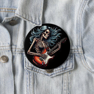 Chapa Redonda De 10 Cm Rocker Skeleton mujer tocando guitarra Arte oscuro