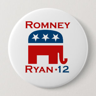 CHAPA REDONDA DE 10 CM ROMNEY RYAN 2012 PARTIDO REPUBLICANO