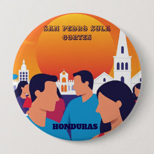 Chapa Redonda De 10 Cm Rompecabezas  Honduras San Pedro Sula Retro poster