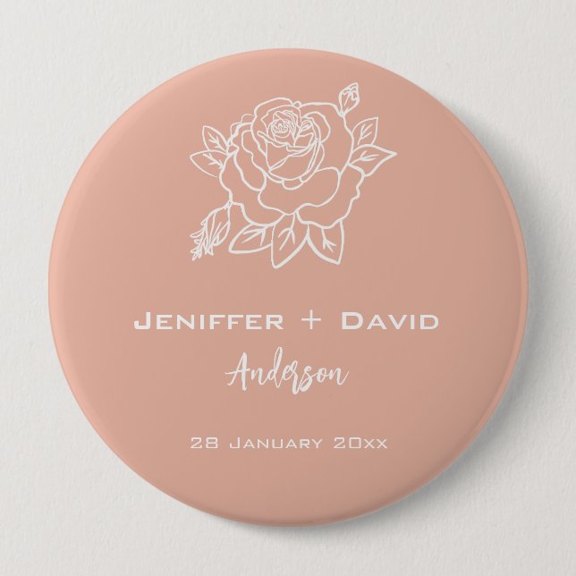 Chapa Redonda De 10 Cm Rosa de esbozo Boda personalizado (Anverso)